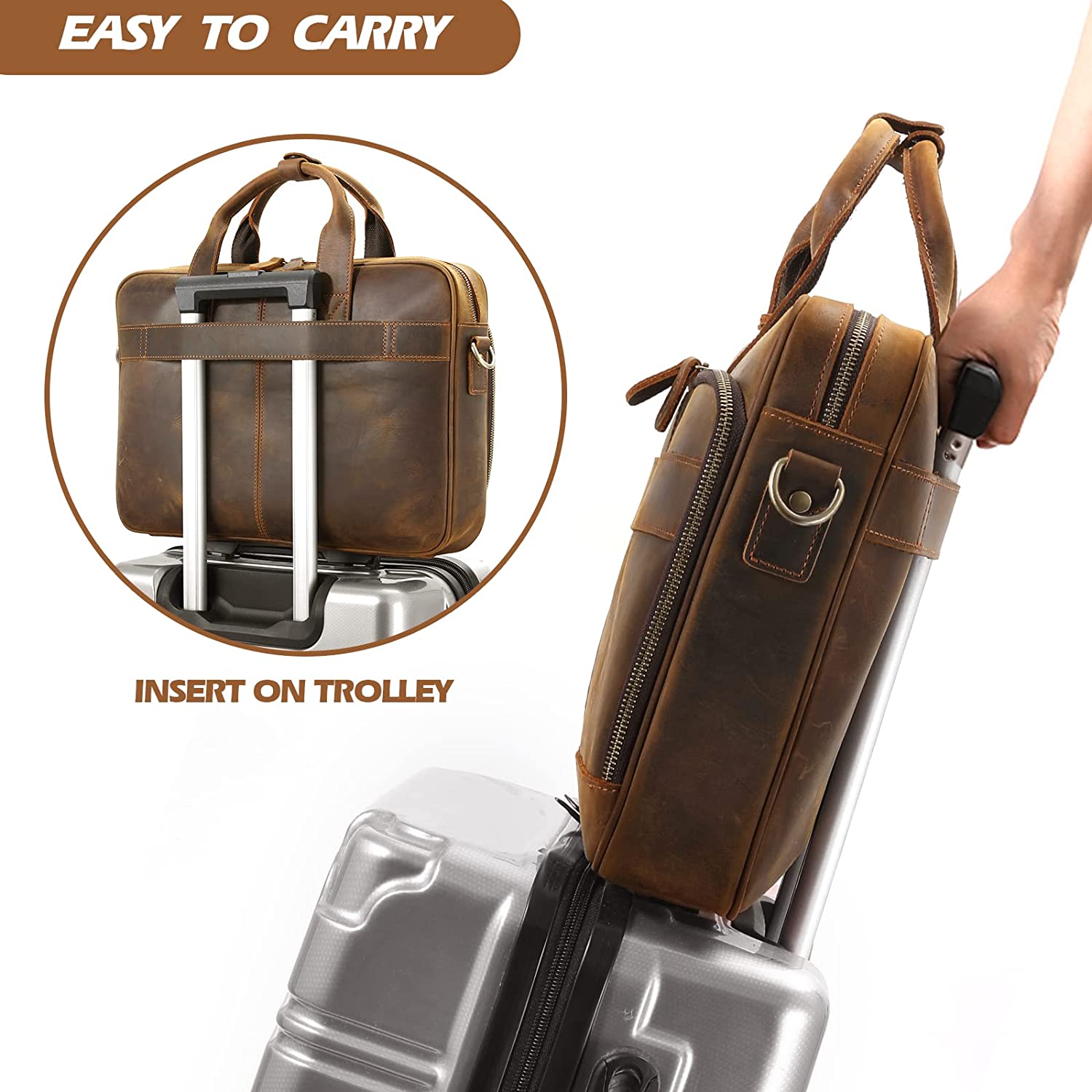 Jack&Chris Leather Briefcase for Men,Business Travel Laptop Messenger Bags - Image 6